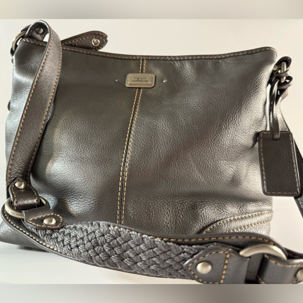 The Sak Dark grey Pebbled Leather Shoulder Bag